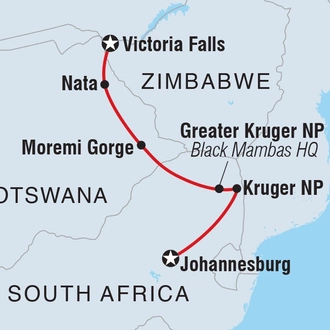 tourhub | Intrepid Travel | Kruger to Vic Falls | Tour Map