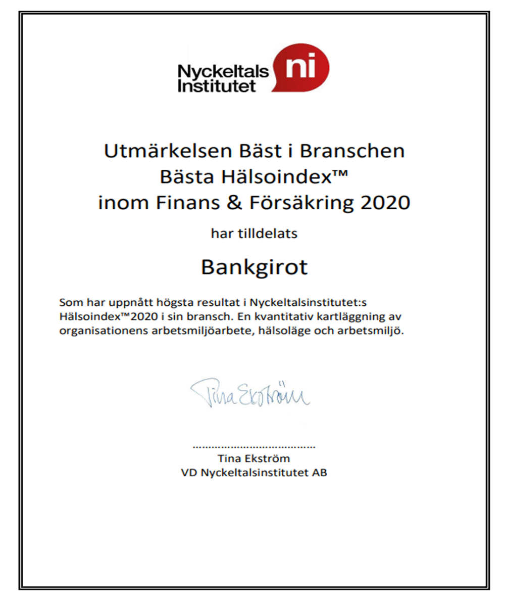 Diplom Nyckeltalsinstitutet 2020