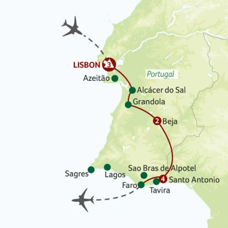 tourhub | Saga Holidays | Undiscovered Portugal from Lisbon to the Algarve | Tour Map