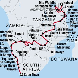 tourhub | Intrepid Travel | Cape Town to Kenya | Tour Map