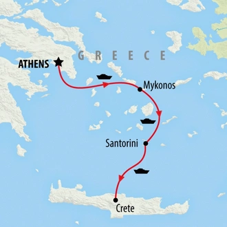 tourhub | On The Go Tours | Athens to Mykonos, Santorini & Crete - 9 days | Tour Map