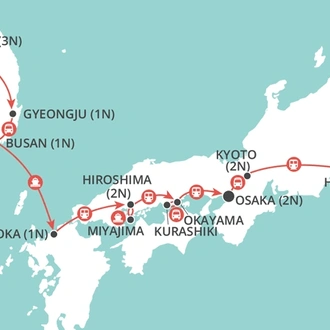 tourhub | Wendy Wu | Essence of South Korea & Japan | Tour Map