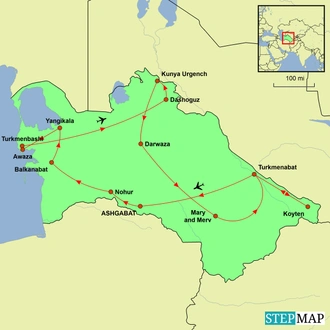 tourhub | Undiscovered Destinations | Turkmenistan Encompassed | Tour Map