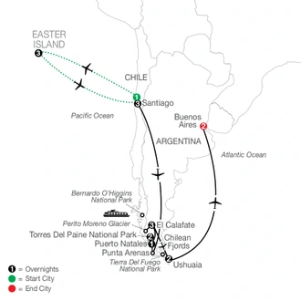 tourhub | Globus | Patagonia: Journey to the End of the World with Easter Island | Tour Map