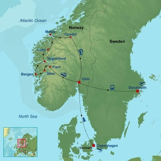 tourhub | Indus Travels | Norwegian Fjords With Copenhagen And Stockholm | Tour Map
