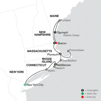 tourhub | Cosmos | Coastal New England | Tour Map