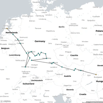 tourhub | CroisiEurope Cruises | Cruise across Europe from Amsterdam to Budapest (port-to-port cruise) | Tour Map