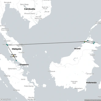 tourhub | All Points East | West Malaysia and Borneo Tour | Tour Map