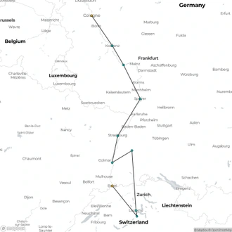 tourhub | Riviera Travel | Gastronomy of Switzerland and the Rhine - MS Oscar Wilde | Tour Map