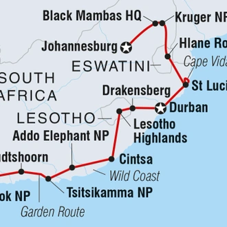 tourhub | Intrepid Travel | Kruger, Coast & Cape | Tour Map