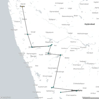 tourhub | Agora Voyages | Pune to Bangalore - Explore The Architecture Marvel of Karnataka | Tour Map