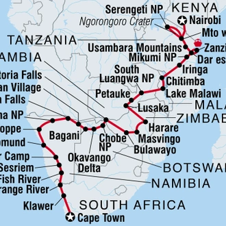 tourhub | Intrepid Travel | Kenya to Cape Town | Tour Map