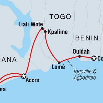 tourhub | Intrepid Travel | Benin, Togo & Ghana Adventure | Tour Map