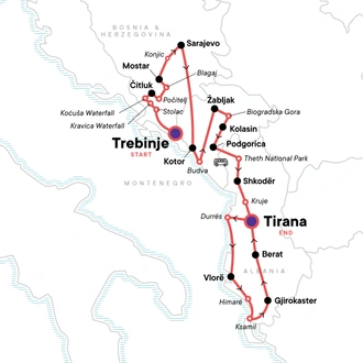 tourhub | G Adventures | Classic Balkans: Bosnia & Herzegovina to Albania | Tour Map