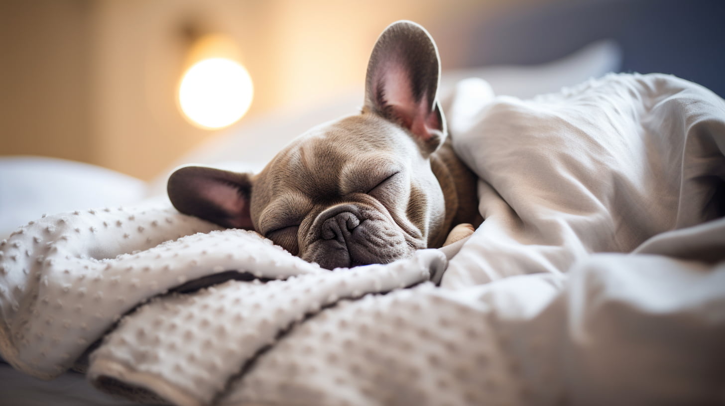 french bulldog sleepin in a blanket