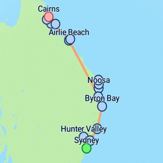 tourhub | On The Go Tours | Sydney to Cairns Explorer - 14 days | Tour Map