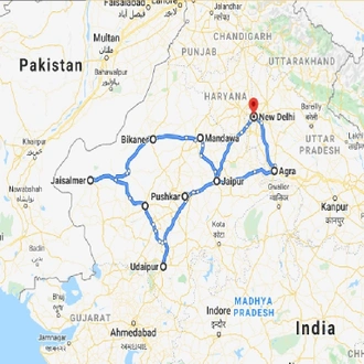 tourhub | GT India Tours | Rajasthan with Taj Mahal Tour | Tour Map