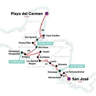 tourhub | G Adventures | Central America in Seven Countries: Mexico to Costa Rica | Tour Map