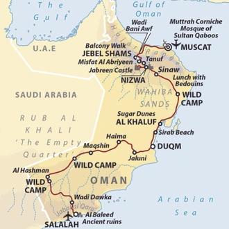 tourhub | Wild Frontiers | Oman Desert Adventure: Wahiba Sands & Empty Quarter  (Christmas Departure) | Tour Map