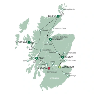 tourhub | Brendan Vacations | Scotland's Highlands, Islands and Cities | Tour Map