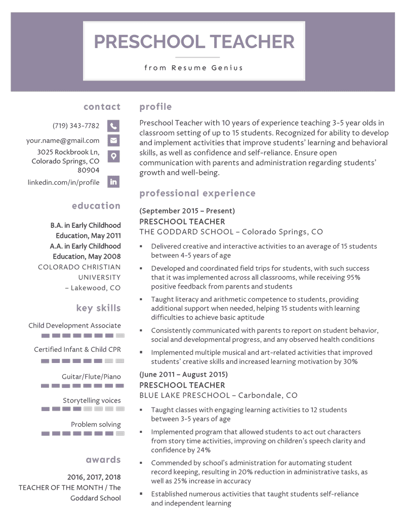 creative resume for teacher