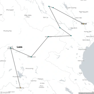 tourhub | All Points East | Laos and Vietnam Tour | ‘Mountains and Hill-tribes’ | Tour Map