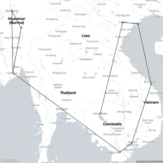 tourhub | Bravo Indochina Tours | The Best of Cambodia, Vietnam & Myanmar | Tour Map