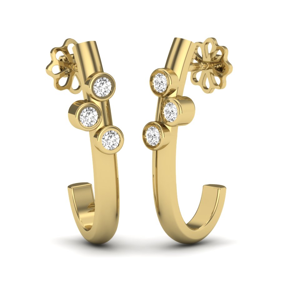 gold earrings design in 2 grams | HALF LOOP THREE DOT DIAMOND EARRING