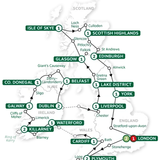 tourhub | Brendan Vacations | Britain and Ireland Grandeur Reverse Summer 2024 | Tour Map
