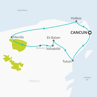 tourhub | Bamba Travel | Yucatan Panorama: Cultural Wonders & Beachfront Bliss 10D/9N | Tour Map