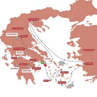 tourhub | Trafalgar | Best of Greece with 7-Day Idyllic Aegean Cruise Superior | Tour Map