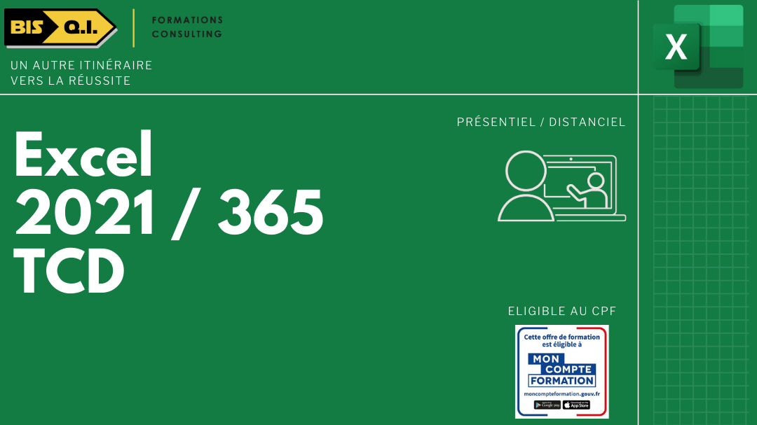 Représentation de la formation : Excel, base de données et tableaux croisés dynamiques (version 2021 / 365)