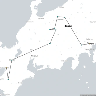 tourhub | YellowWood Adventures | Walking through the traditions & history of Japan | Tour Map