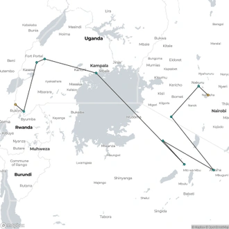 tourhub | Verdoro Safaris | 12-Days East Africa Experience: Uganda, Kenya & Tanzania | Tour Map