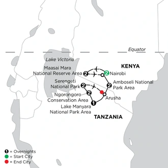 tourhub | Globus | East Africa Private Safari with Nairobi | Tour Map