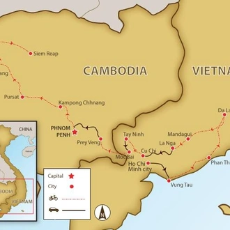 tourhub | SpiceRoads Cycling | Road Biking from Saigon to Angkor | Tour Map