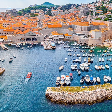 Boats anchored in the harbour of Dubrovnik.