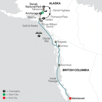 tourhub | Cosmos | Grand Alaskan Adventure with Alaska Cruise | Tour Map