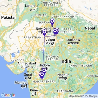 tourhub | Panda Experiences | Golden Triangle Tour with Ajanta Caves | Tour Map