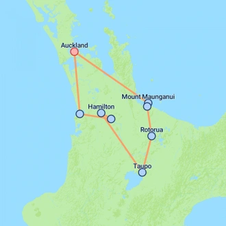 tourhub | On The Go Tours | Auckland, Rotorua & Taupo - 7 days | Tour Map