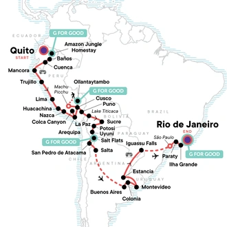tourhub | G Adventures | The Great South American Journey: Quito to Rio Adventure | Tour Map