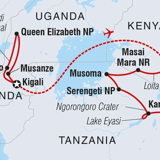 tourhub | Intrepid Travel | Gorillas & East Africa Safari | Tour Map