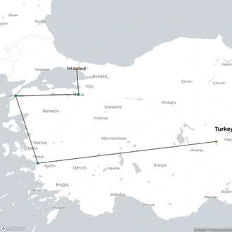 tourhub | Emoji Tourism | 5 Days 4 Nights Cappadocia, Pamukkale, Ephesus, Gallipoli & Bursa Tour | Tour Map