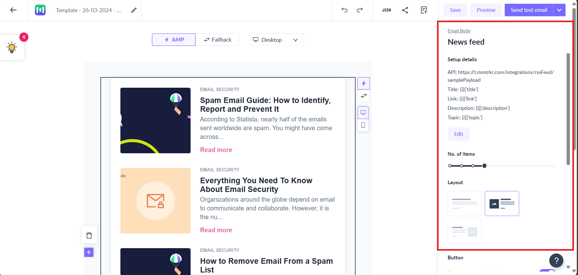 How to add a News Feed widget to your email template?