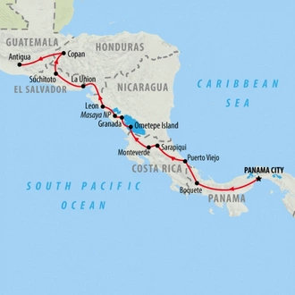 tourhub | On The Go Tours | Wonders of Central America - 22 days | Tour Map