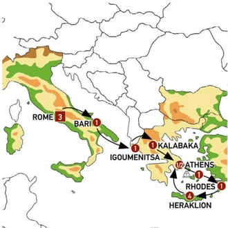 tourhub | Europamundo | Rome, Puglia, Meteoras and Greek Islands | Tour Map