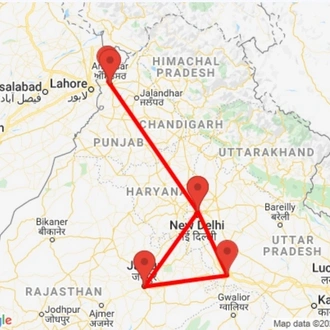 tourhub | GeTS Holidays | GOLDEN TRIANGLE WITH GOLDEN TEMPLE IN AMRITSAR | Tour Map