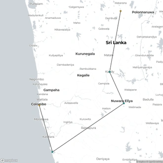 tourhub | Ceylon Travel Dream | Back Packer Sri Lanka - 10N/11D  | Tour Map