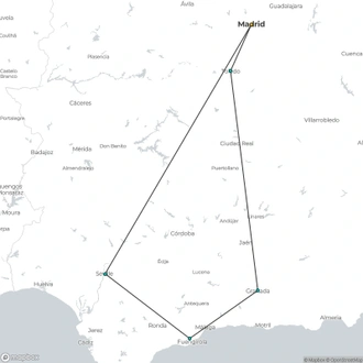 tourhub | Julia Travel | 8-Day Tour Andalusia with Costa del Sol and Toledo from Madrid | Tour Map