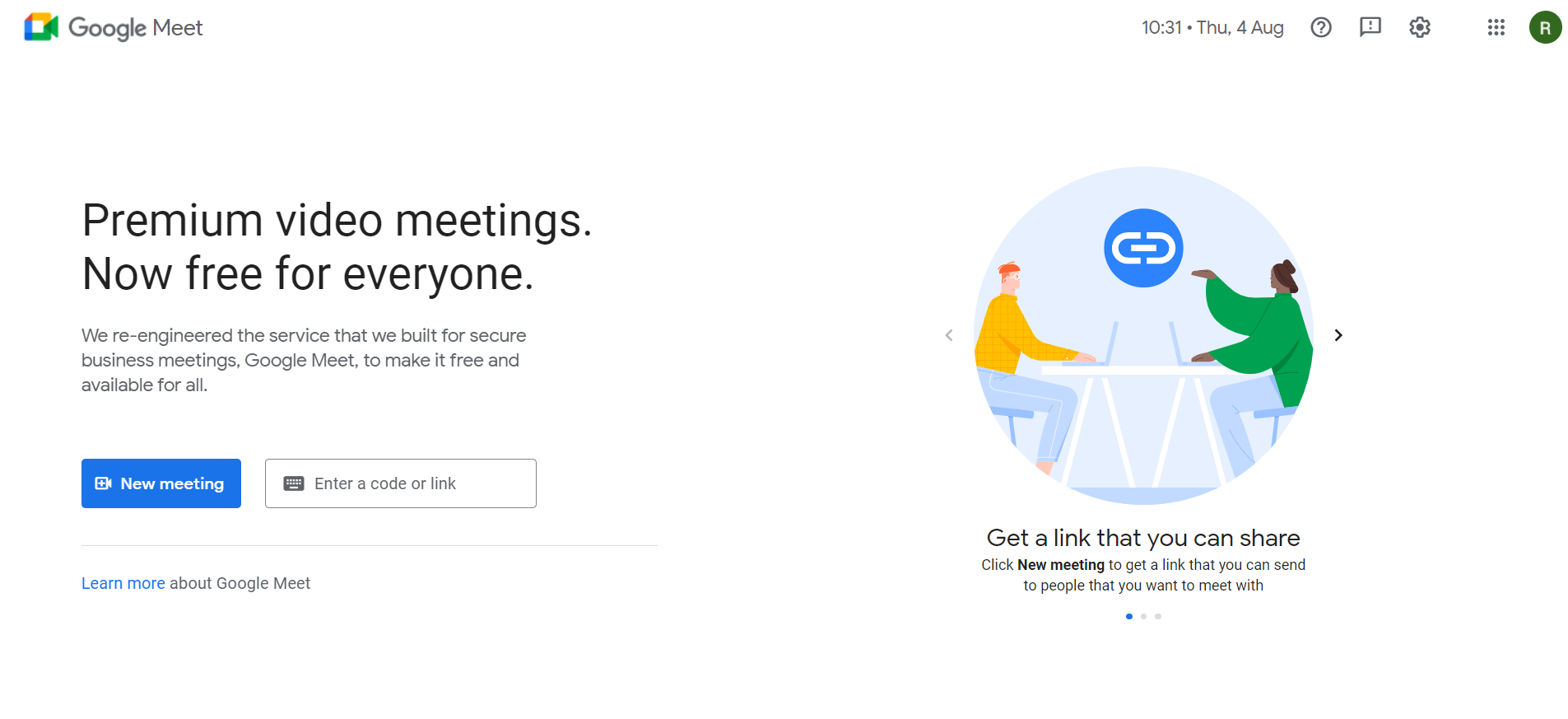 Google Meet remote video chat